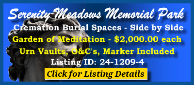 2 Urn Burial Spaces $2Kea! Serenity Meadows Memorial Park Riverview, FL Meditation #cemeteryexchange 24-1209-4