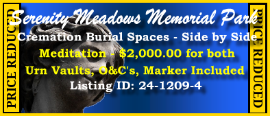 2 Urn Burial Spaces $2K! Serenity Meadows Memorial Park Riverview, FL Meditation #cemeteryexchange 24-1209-4