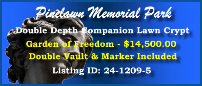 DD Companion Lawn Crypt $14500! Pinelawn Memorial Park Farmingdale, NY Freedom #cemeteryexchange 24-1209-5