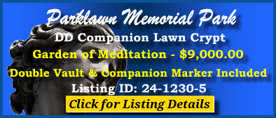 DD Companion Lawn Crypt $9K! Parklawn Memorial Park Rockville, MD Meditation #cemeteryexchange 24-1230-5