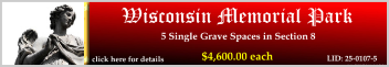 5 Single Grave Spaces $4600ea! Wisconsin Memorial Park Brookfield, WI Section 8 #cemeteryexchange 25-0107-5