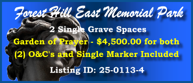 2 Single Grave Spaces $4500! Forest Hill East Memorial Park Memphis, TN Prayer #cemeteryexchange 25-0113-4