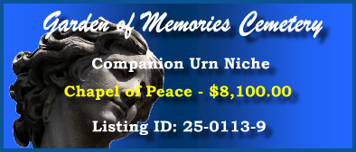 Companion Urn Niche $8100! Garden of Memories Cemetery Metairie, LA Peace #cemeteryexchange 25-0113-9