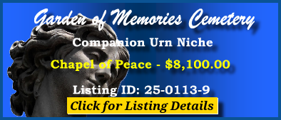 Companion Urn Niche $8100! Garden of Memories Cemetery Metairie, LA Peace #cemeteryexchange 25-0113-9