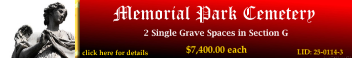 2 Single Grave Spaces $7400ea! Memorial Park Cemetery Memphis, TN Section G #cemeteryexchange 25-0114-3