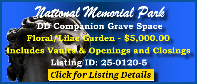 DD Companion Grave Space $5K! National Memorial Park Falls Church, VA Lilac #cemeteryexchange 25-0120-5