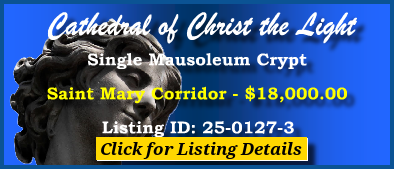 Single Crypt $18K! Cathedral of Christ the Light Mausoleum Oakland, CA St Mary Corridor #cemeteryexchange 25-0127-3