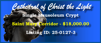 Single Crypt $18K! Cathedral of Christ the Light Mausoleum Oakland, CA St Mary Corridor #cemeteryexchange 25-0127-3