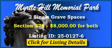 2 Single Grave Spaces $8K! Myrtle Hill Memorial Park Tampa, FL Section 27A #cemeteryexchange 25-0127-6