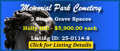 2 Single Grave Spaces $5900ea! Memorial Park Cemetery Memphis, TN Holly Hill #cemeteryexchange 25-0127-8