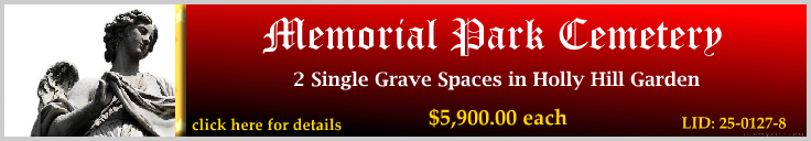 2 Single Grave Spaces $5900ea! Memorial Park Cemetery Memphis, TN Holly Hill #cemeteryexchange 25-0127-8