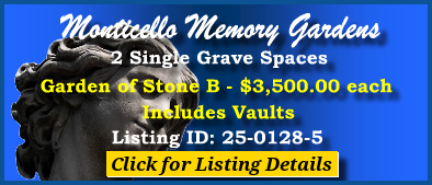 2 Single Grave Spaces $3500ea! Monticello Memory Gardens Charlottesville, VA Stone B #cemeteryexchange 25-0128-5