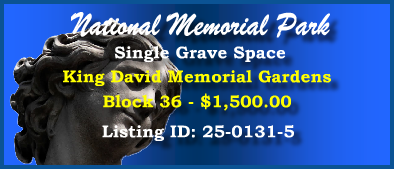 Single Grave Space $1500! Nationial Memorial Park Falls Church, VA King David #cemeteryexchange 25-0131-5