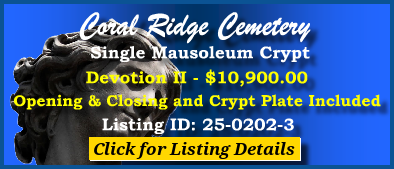 Single Crypt $10900! Coral Ridge Cemetery Cape Coral, FL Devotion II #cemeteryexchange 25-0202-3