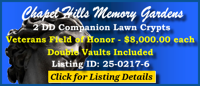 2 DD Companion Lawn Crypts $8Kea! Chapel Hills Memory Gardens Jacksonville, FL Field of Honor #cemeteryexchange 25-0217-6