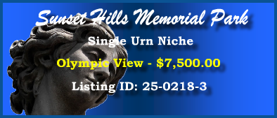 Single Urn Niche $7500! Sunset Hills Memorial Park Bellevue, WA Olympic View #cemeteryexchange 25-0218-3