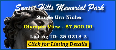 Single Urn Niche $7500! Sunset Hills Memorial Park Bellevue, WA Olympic View #cemeteryexchange 25-0218-3