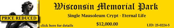 Single Crypt $12K! Wisconsin Memorial Park Brookfield, WI Eternal Life #cemeteryexchange 25-0224-5