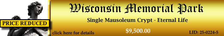 Single Crypt $9500! Wisconsin Memorial Park Brookfield, WI Eternal Life #cemeteryexchange 25-0224-5