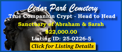 True Companion Crypt $22K! Cedar Park Cemetery Paramus, NJ Sanctuary of Abraham & Sarah #cemeteryexchange 25-0226-5