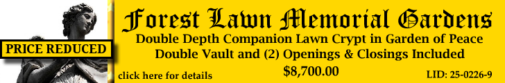 DD Companion Lawn Crypt $8700! Forest Lawn Memorial Gardens College Park, GA Peace #cemeteryexchange 25-0226-9