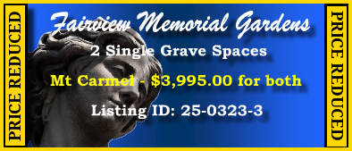 2 Single Grave Spaces $3995! Fairview Memorial Gardens Stockbridge,GA Mt Carmel #cemeteryexchange 25-0323-3