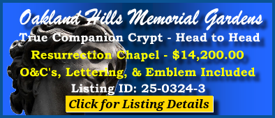True Companion Crypt $14200! Oakland Hills Memorial Gardens Novi, MI Resurrection Chapel #cemeteryexchange 25-0324-3
