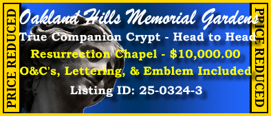 True Companion Crypt $10K! Oakland Hills Memorial Gardens Novi, MI Resurrection Chapel #cemeteryexchange 25-0324-3