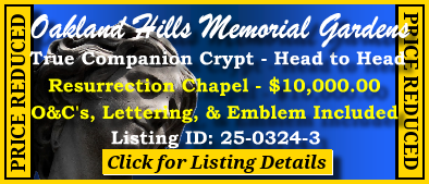 True Companion Crypt $10K! Oakland Hills Memorial Gardens Novi, MI Resurrection Chapel #cemeteryexchange 25-0324-3