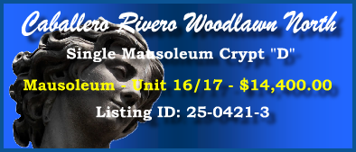 Single Crypt $14400! Caballero Rivero Woodlawn North Miami, FL Unit 16/17 #cemeteryexchange 25-0421-3