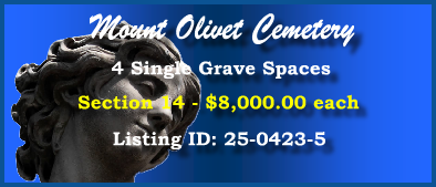 4 Single Grave Spaces $8Kea! Mount Olivet Cemetery Nashville, TN Section 14 #cemeteryexchange 25-0423-5