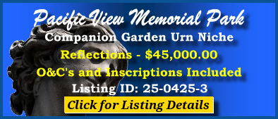 Companion Garden Urn Niche $45K! Pacific View Memorial Park Corona Del Mar, CA Reflections #cemeteryexchange 25-0425-3