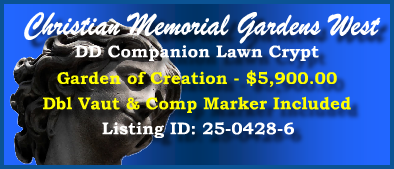 DD Companion Lawn Crypt $5900! Christian Memorial Gardens West Rochester Hills, MI Creation #cemeteryexchange 25-0428-6