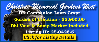 DD Companion Lawn Crypt $5900! Christian Memorial Gardens West Rochester Hills, MI Creation #cemeteryexchange 25-0428-6