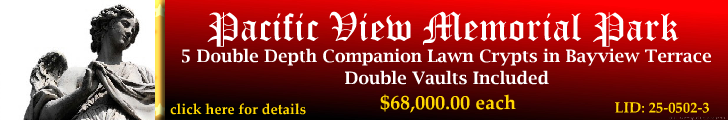 5 DD Companion Lawn Crypts $68Kea! Pacific View Memorial Park Corona Del Mar, CA Bayview Terrace #cemeteryexchange 25-0502-3