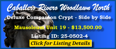 Deluxe Companion Crypt $13500! Caballero Rivero Woodlawn North Miami, FL Unit 19 #cemeteryexchange 25-0502-4