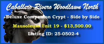 Deluxe Companion Crypt $13500! Caballero Rivero Woodlawn North Miami, FL Unit 19 #cemeteryexchange 25-0502-4