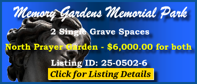 2 Single Grave Spaces $6K! Memory Gardens Memorial Park Las Vegas, NV North Prayer #cemeteryexchange 25-0502-6