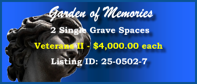 2 Single Grave Spaces $4Kea! Garden of Memories Tampa, FL Veterans II #cemeteryexchange 25-0502-7