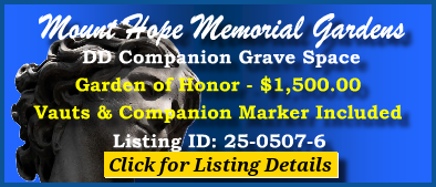 DD Companion Grave Space $1500! Mount Hope Memorial Gardens Livonia, MI Honor #cemeteryexchange 25-0507-6