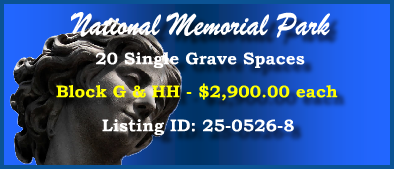 20 Single Grave Spaces $2900ea! National Memorial Park Falls Church, VA Block G HH #cemeteryexchange 25-0526-8