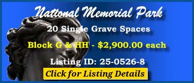 20 Single Grave Spaces $2900ea! National Memorial Park Falls Church, VA Block G HH #cemeteryexchange 25-0526-8