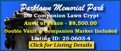 DD Companion Lawn Crypt $8500! Parklawn Memorial Park Rockville, MD Anvil of Peace #cemeteryexchange 25-0603-4