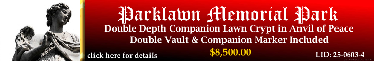 DD Companion Lawn Crypt $8500! Parklawn Memorial Park Rockville, MD Anvil of Peace #cemeteryexchange 25-0603-4