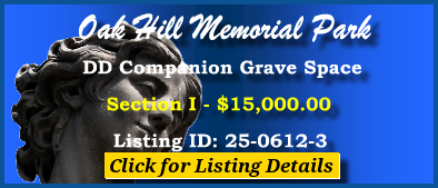 DD Companion Space $15K! Oak Hill Memorial Park San Jose, CA Section I #cemeteryexchange 25-0612-3