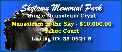Single Crypt $10K! Skylawn Memorial Park San Mateo, CA Tahoe Court #cemeteryexchange 25-0624-5