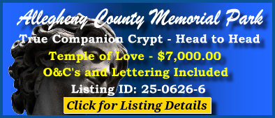 True Companion Crypt $7K! Allegheny County Memorial Park Allison Park, PA Temple of Love #cemeteryexchange 25-0626-6