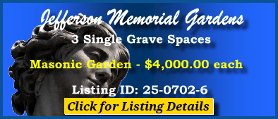 3 Single Grave Spaces $4Kea! Jefferson Memorial Gardens Birmingham, AL Masonic #cemeteryexchange 25-0702-6