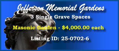 3 Single Grave Spaces $4Kea! Jefferson Memorial Gardens Birmingham, AL Masonic #cemeteryexchange 25-0702-6
