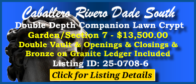 DD Companion Lawn Crypt $13500! Caballero Rivero Dade South Miami FL Section 7 #cemeteryexchange 25-0708-6